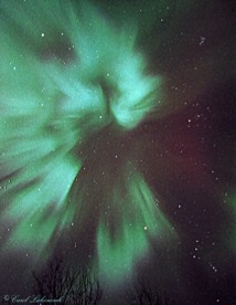 like peering up into a luminescent pyramid