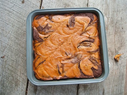 pumpkin swirl brownies in pan